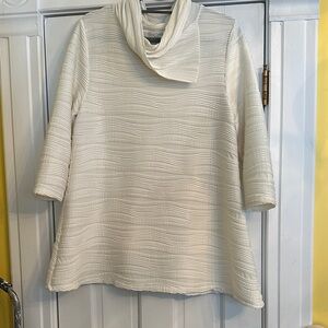 Elegant Cream Textured Cowl Neck Sweater